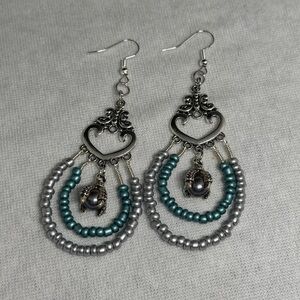 Chic Silver and Teal Seedbead Earrings